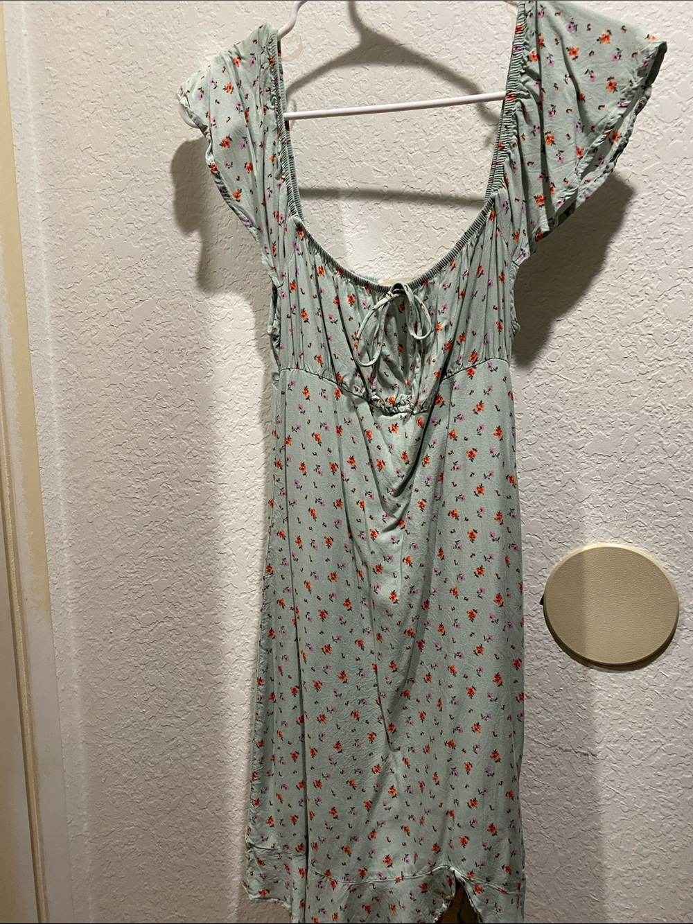 Altar'd State Mint Green Floral Midi Dress with Tie Front